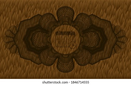 Linear currency decoration deadline icon inside Hairy Brown fur realistic emblem. Pet handsome background. Artistic illustration. 