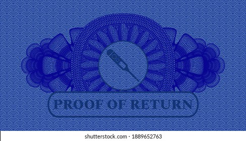 Linear currency decoration digital thermometer icon and proof of return text blue color japan pattern realistic emblem. Geometric classic background. Intense illustration. 