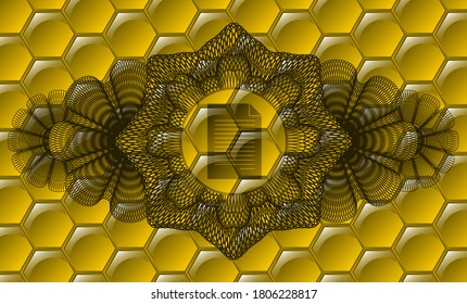 Linear currency decoration document icon inside sweet honey realistic emblem. beekeeping delicate background. Artistic illustration. 