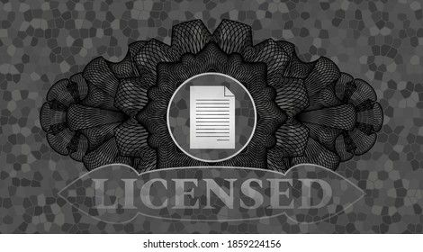 Linear currency decoration document icon and licensed text stone wall realistic badge. Rock delicate background. Vector illustration. 