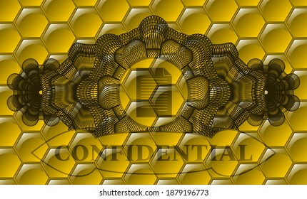 Icono de documento de decoración de moneda lineal y insignia de abejas dulces con texto confidencial. fondo cuidado y cuidado. Ilustración vectorial. 