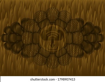 Linear currency decoration download icon inside Brown fur badge. Animal graceful background. Intense illustration. 