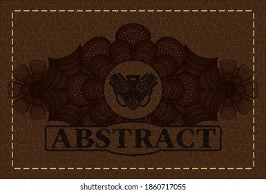 Icono de motor de decoración de moneda lineal y emblema de cuero de texto abstracto. Fondo de lujo de la cartera. Ilustración vectorial. 