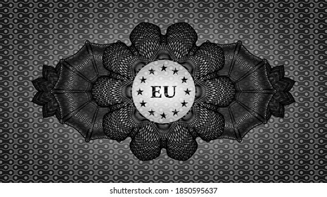 Linear currency decoration european union icon inside dark abstract realistic emblem. Pattern graceful background. Intense illustration. 