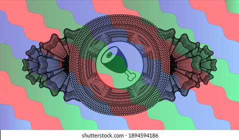 Linear currency decoration ham leg icon inside Colorful badge. Curvy delicate background. Intense illustration. 