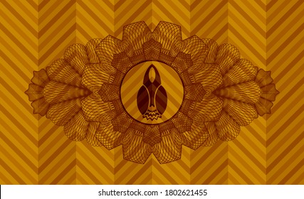Decoración de moneda lineal Icono de lanzamiento dentro de la placa naranja. Fondo geométrico elegante. Ilustración artística. 