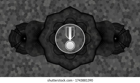 Linear currency decoration Military medal icon inside grey color stone wall emblem. Rock classic background. Intense illustration. 