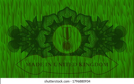 Linear currency decoration Military medal icon and Made in United Kingdom text grass sod badge. Eco luxurious background. Artistic illustration. 