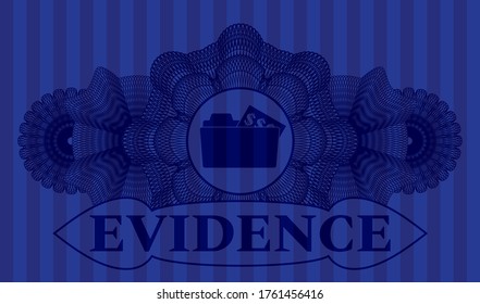 Linear currency decoration open folder with money document icon and Evidence text Blue color realistic emblem. Bars exquisite background. Illustration. 