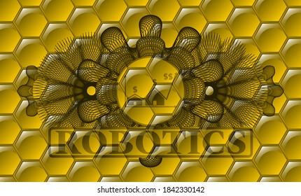 Linear currency decoration Real state business icon and Robotics text sweet honey bees realistic badge. beekeeping handsome background. Illustration. 