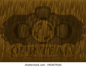 Linear currency decoration reusable icon and Our team text Hairy Brown fur realistic emblem. Pet graceful background. Vector illustration. 