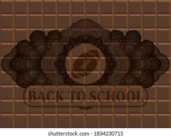 Linear currency decoration rugby ball icon and Back to School text chocolate realistic badge. Brown classic background. Intense illustration. 