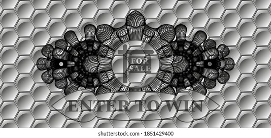 Linear Currency Decoration For Sale Sign Icon And Enter To Win Text Grey Color Shiny Pattern Realistic Emblem. Trendy Fashionable Background. Vector Illustration. 