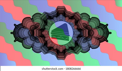Linear currency decoration sandwich icon inside Colorful multicolored realistic emblem. Curvy exquisite background. Illustration. 