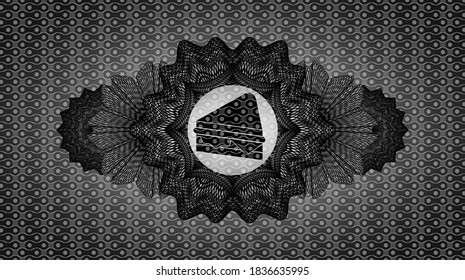 Linear currency decoration sandwich icon inside black abstract realistic badge. Pattern graceful background. Artistic illustration. 