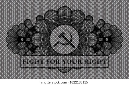 Decoración de moneda lineal Icono de esquisto y martillo y lucha por tu texto derecho insignia abstracta negra. Fondo lujoso de diseño. Ilustración intensa. 