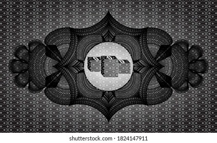 Linear currency decoration Stacks of money icon inside dark abstract badge. Pattern fancy background. Artistic illustration. 
