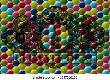 Linear currency decoration wine icon and climate deal text Colorful multicolored emblem.Hexagon graceful background. Vector illustration. 