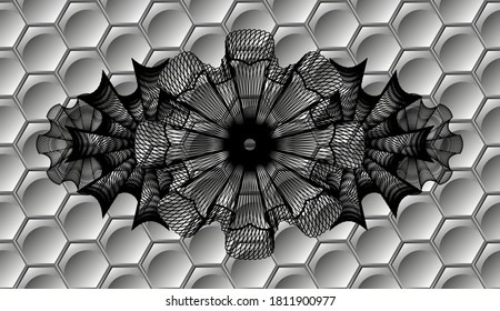 Linear currency grey color shiny hexagon style pattern realistic emblem. Trendy fancy background. Intense illustration. 