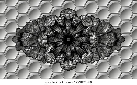 Linear currency grey color shiny hexagon pattern realistic emblem. Trendy background. Vector illustration. 