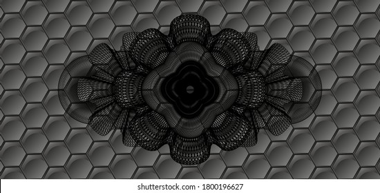 Linear currency grey shiny hexagon pattern realistic badge. Trendy classic background. Artistic illustration. 