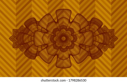 Linear currency orange emblem. Geometric luxurious background. Intense illustration. 