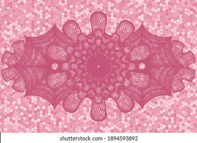 Linear currency pink color tiles mosaic style pattern realistic emblem. Geometric hexagon delicate background. Artistic illustration. 