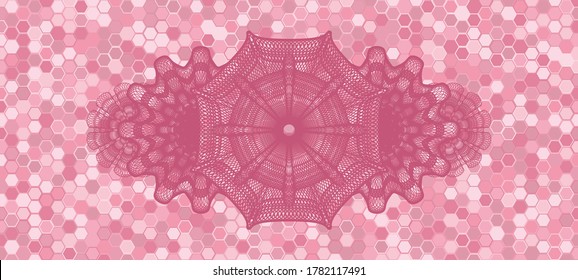 Linear currency pink tile mosaic style pattern realistic emblem. Geometric hexagon chic background. Intense illustration. 
