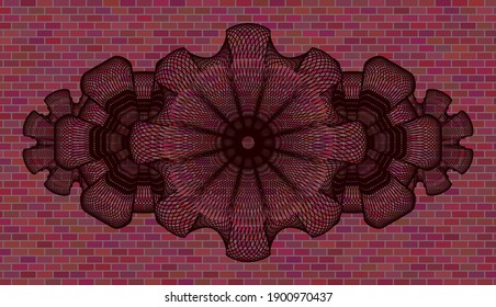 Lineare Währung roten Ziegelstein Wand realistisches Badge. Tiles feiner Hintergrund. Intensive Illustration. 