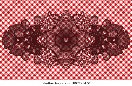 Linearwährungs-rotes kariertes Tabletts-Abzeichen. Restaurant, luxuriöser Hintergrund. Intensive Illustration. 