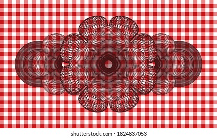 Linear currency red checkered tablecloth badge. Restaurant handsome background. Illustration. 