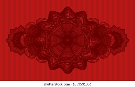 Linear currency red color emblem. Bars handsome background. Vector illustration. 