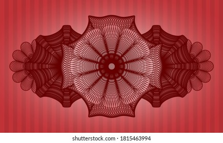 Linear currency red color realistic badge. Bars fashionable background. Artistic illustration. 