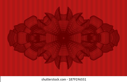 Linear currency red color realistic badge. Bars handsome background. Artistic illustration. 