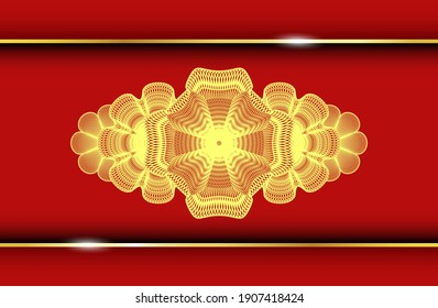 Moneda lineal emblema realista Red and Gold. Tradicional fondo clásico. Ilustración intensa. 