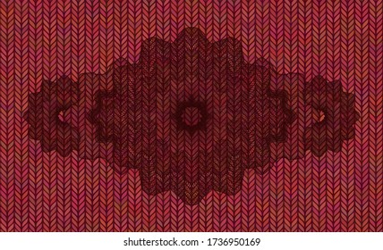 Linear currency Red wool realistic badge. Cloth classic background. Vector illustration. 