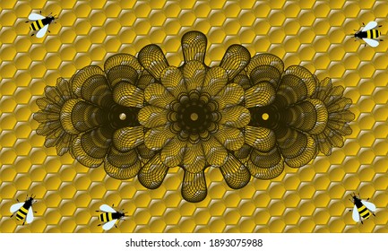 Linear currency sweet honey realistic emblem. beekeeping fancy background. Intense illustration. 