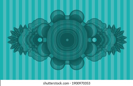 Moneda lineal emblema realista turquesa. Barras de fondo apuesto. Ilustración intensa. 