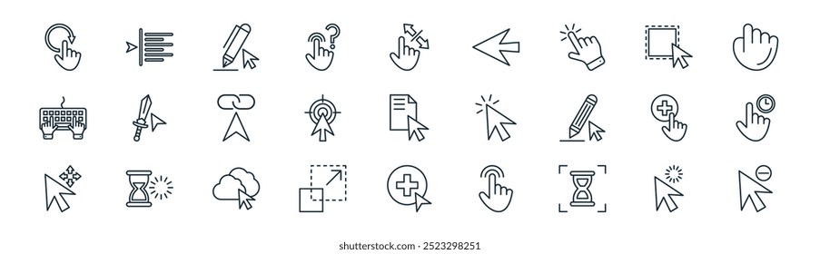 linear cursors icon pack. vector thin line cursor, align, pen, selection, cursor, waiting, add, cursor icons suitable for apps and websites ui designs