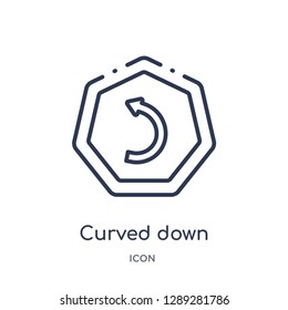 Linear curved down left arrow icon from Arrows outline collection. Thin line curved down left arrow vector isolated on white background. curved down left arrow trendy illustration