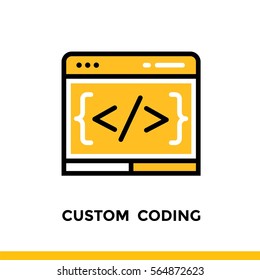 Linear custom coding icon for startup business. Pictogram in outline style. Vector flat line icon suitable for mobile apps, websites and presentation 