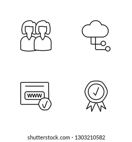 Linear Customer, Domain registration, Cloud computing, Quality Vector Illustration Of 4 outline Icons. Editable Pack Of Customer, Domain registration, Cloud computing, Quality