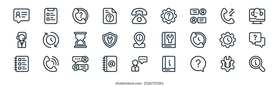 linear customer service icon pack. vector thin line configuration, checklist, customer support, telephone, maintenance, question, customer support, information icons suitable for apps and websites