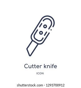 Linear cutter knife icon from Edit outline collection. Thin line cutter knife icon vector isolated on white background. cutter knife trendy illustration