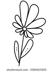 Linear daisy in doodle style, outline flower with large petals vector illustration for design