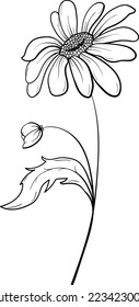 Lineare Blütenzeichnung. Handgezeichnete Illustration. Diese Kunst eignet sich hervorragend für Einladungskarten, Frühjahr- und Sommerdekor, Grußkarten, Poster, Scrapbooking, Print etc.