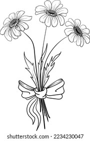 Linear daisy flower drawing. Hand drawn illustration. This art is perfect for invitation cards, spring and summer decor, greeting cards, posters, scrapbooking, print, etc.