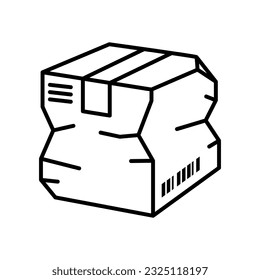 Linear damaged package box icon. Broken cardboard box. Delivery concept. Problem with transportation and storage of goods. Line vector illustration of torn cargo box. Сrushed parcel. Shipping crate
