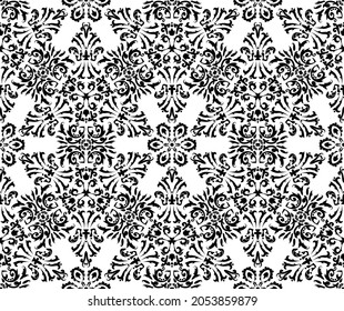 Linear Damask Seamless Vector Pattern. Black and White. Decorative texture. Mehndi patterns. For fabric, wallpaper, venetian pattern,textile, packaging.