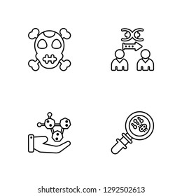 Linear Dangerous, Molecular, Cloning, Biology Vector Illustration Of 4 outline Icons. Editable Pack Of Dangerous, Molecular, Cloning, Biology